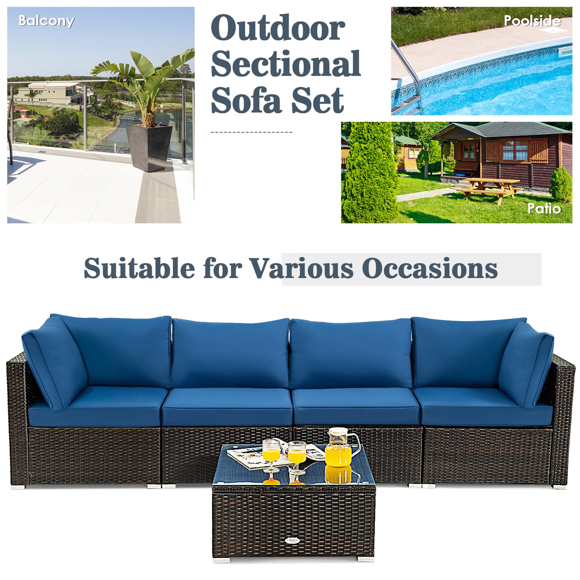 Outdoor Sectional Sofa Set

Balcony  
Poolside  
Patio  

Suitable for Various Occasions