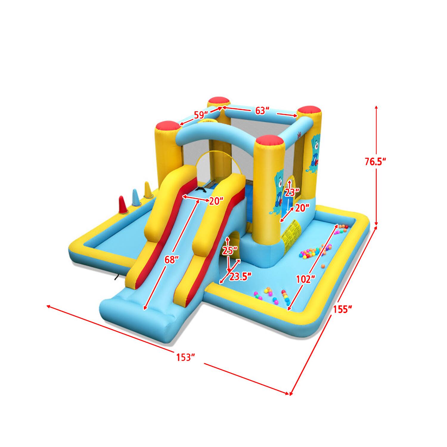 59" 63" 76.5" 20" 23" 20" 68" 25" 23.5" 102" 155" 153"