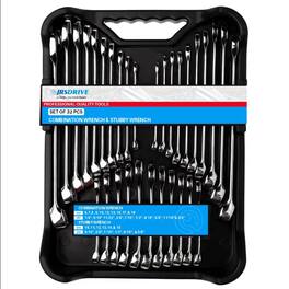 JRS Drive - Jrsdrive 32 Piece Wrench Set SAE & Metric 20 Standard & 12 Stubby Combination Wrench