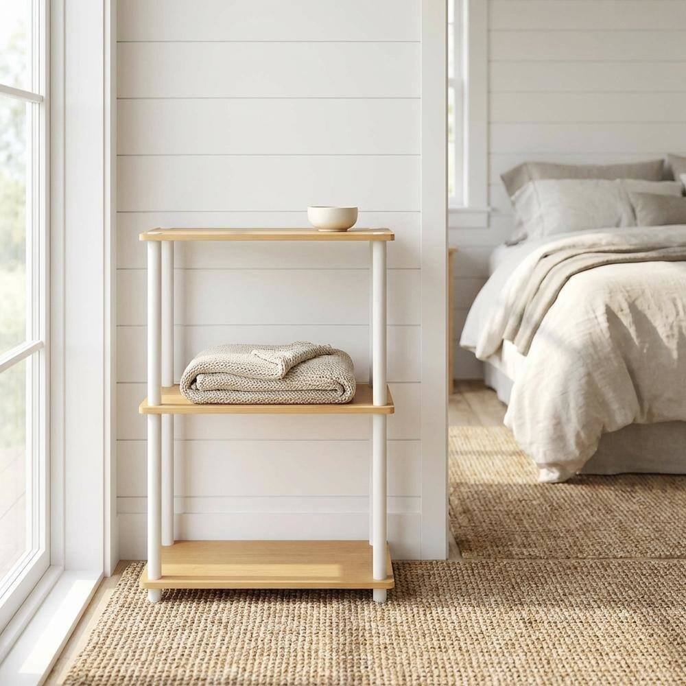 Angle. FurniFact - Engineered Wood bookcase with modern design for living room or office storage - Beech/White.