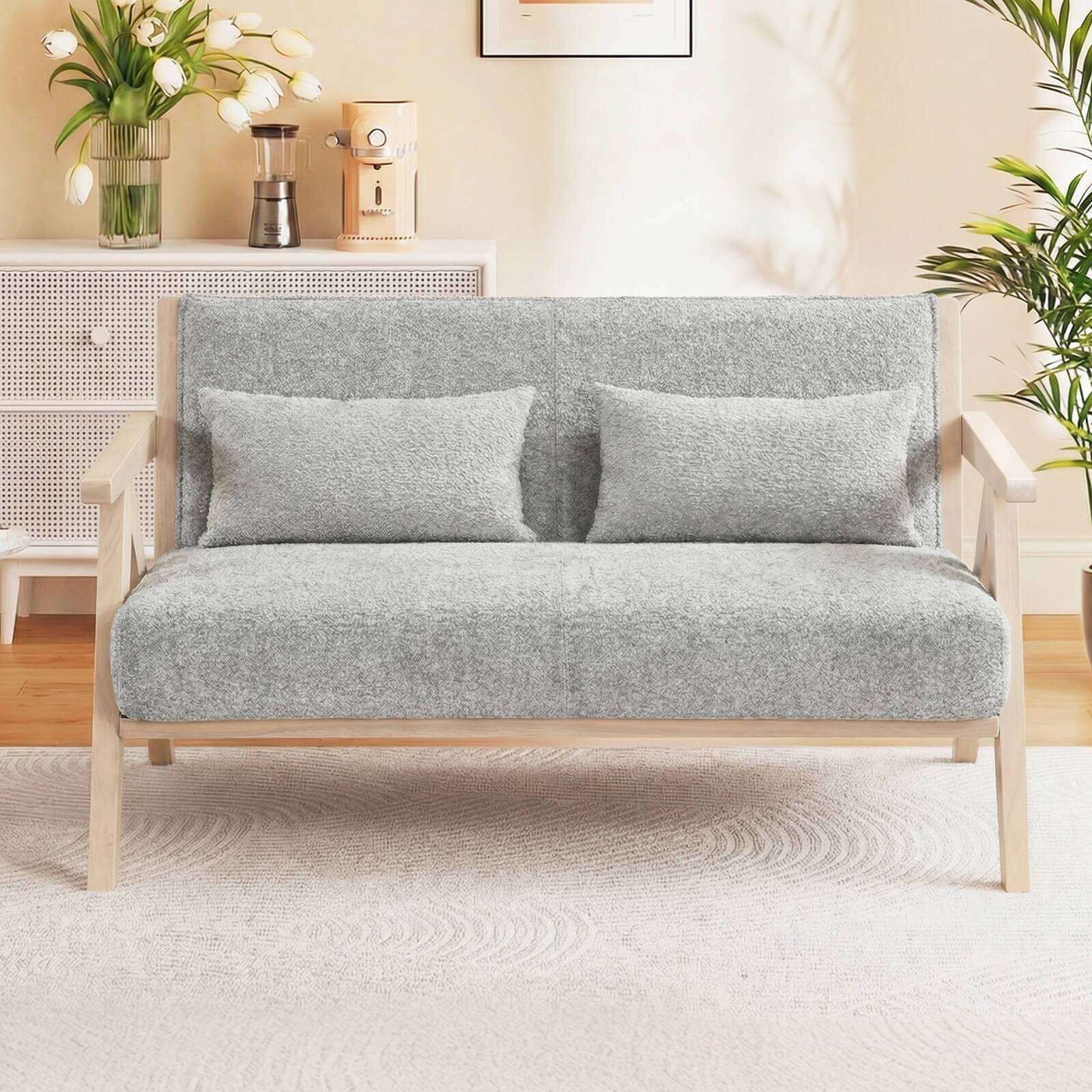 Alt View 3. Costway - Costway Loveseat Sofa for Small Spaces Soft Chenille Fabric Armchair with Throw Pillows - Gray.