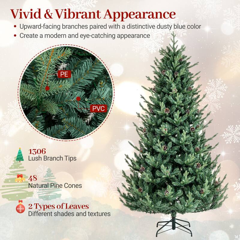 WELLFOR 7.5ft Pre‑Lit Artificial Christmas Tree, Hinged Xmas Tree with ...