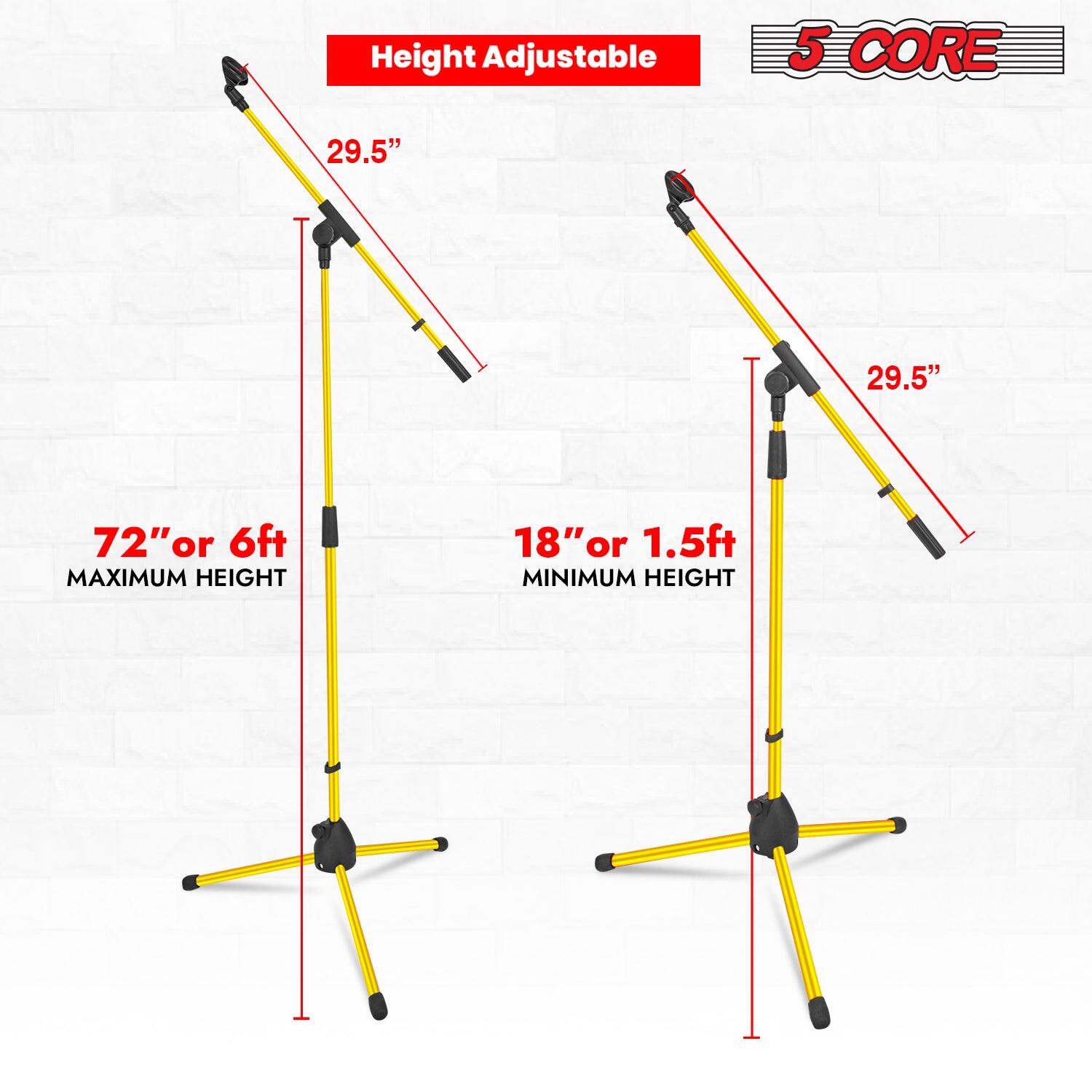 Height Adjustable 5 CORE 29.5" 29.5" 72"or 6ft MAXIMUM HEIGHT 18" or 1.5ft MINIMUM HEIGHT