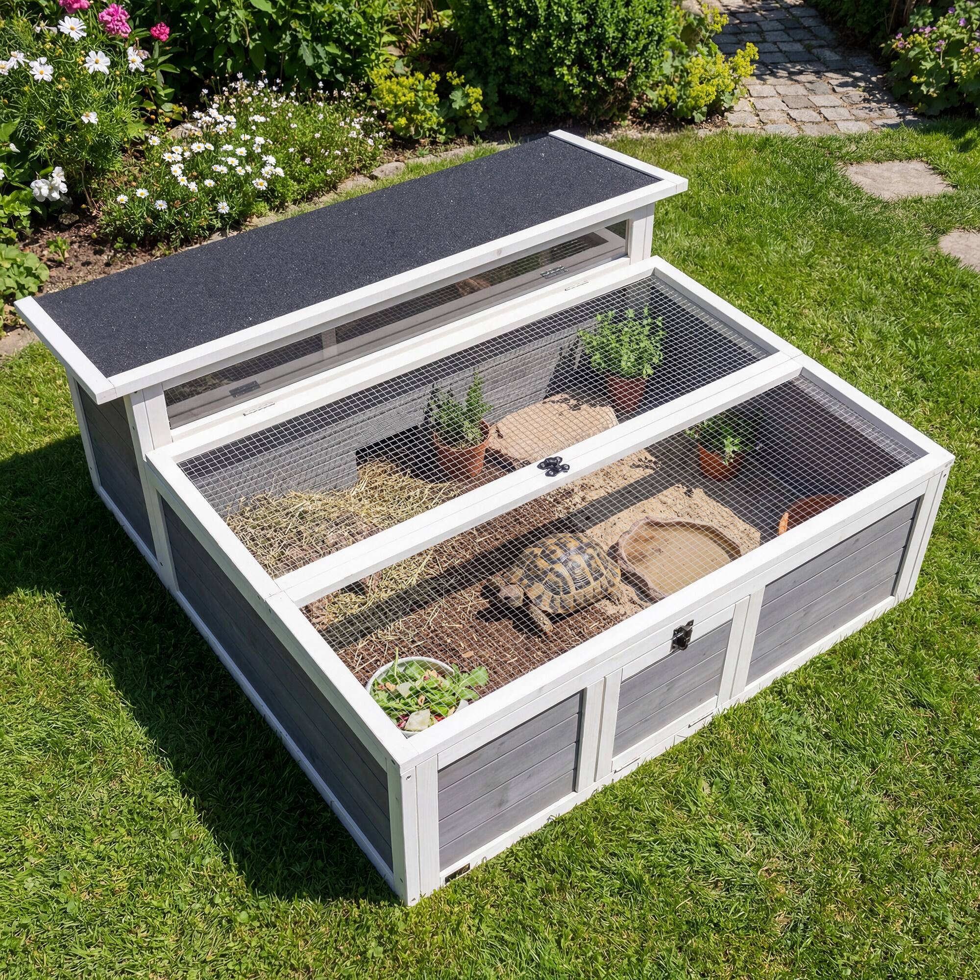 Alt View 1. Pawhut - Habitat Openable Top Wooden Tortoise Enclosure Run Area and Clear Window Dark - Dark Gray.