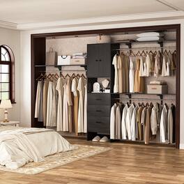Aheaplus - 120'' Large Closet System with Drawers and Doors, 10FT Heavy Duty Closet Organizer with 3 Hanging Rods & Shelf Towers - Black