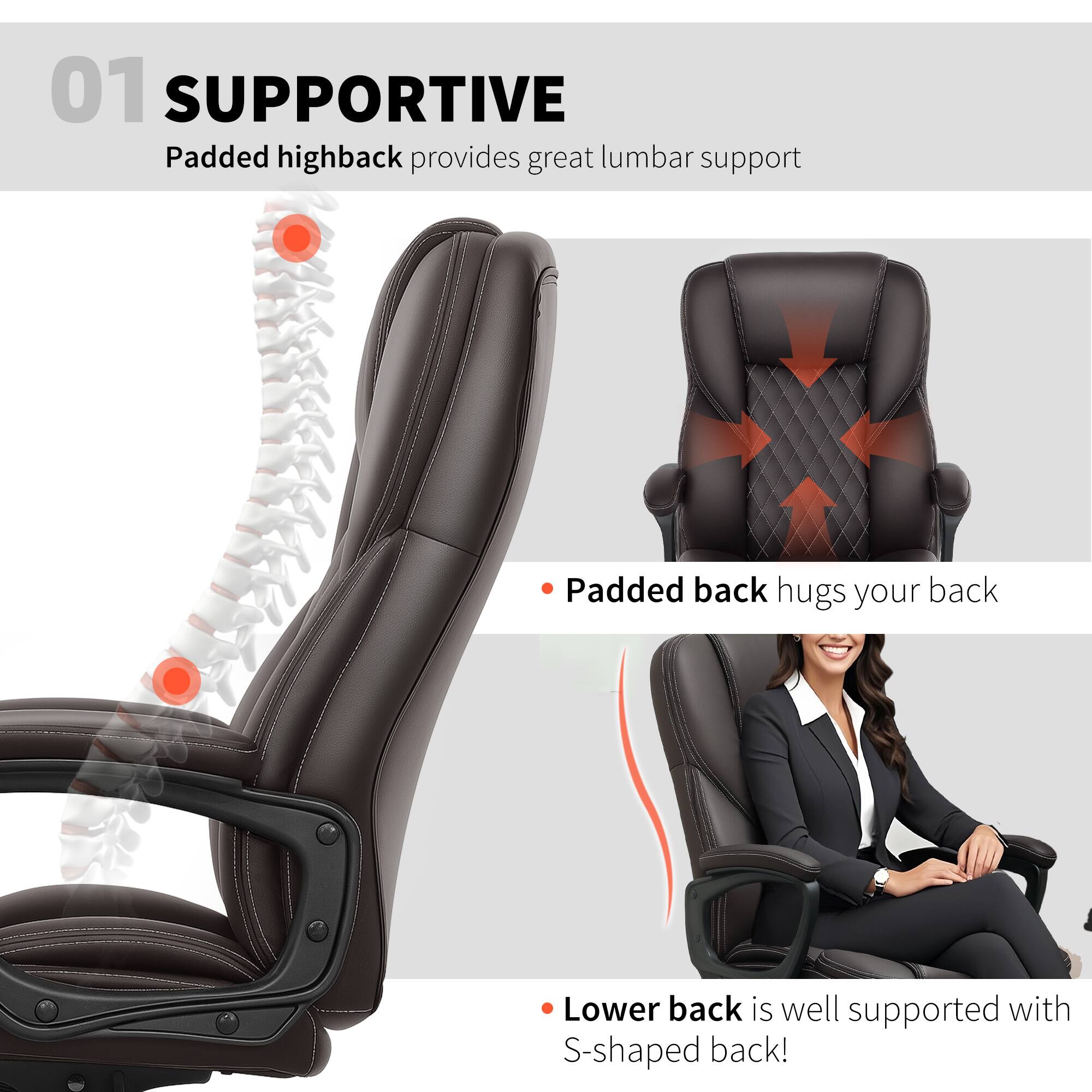 01 SUPPORTIVE

Padded highback provides great lumbar support

Padded back hugs your back

Lower back is well supported with S-shaped back!