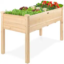 Best Choice Products - 48x24x30in Raised Garden Bed, Elevated Wooden Planter for Yard w/ Foot Caps, Liner - Natural
