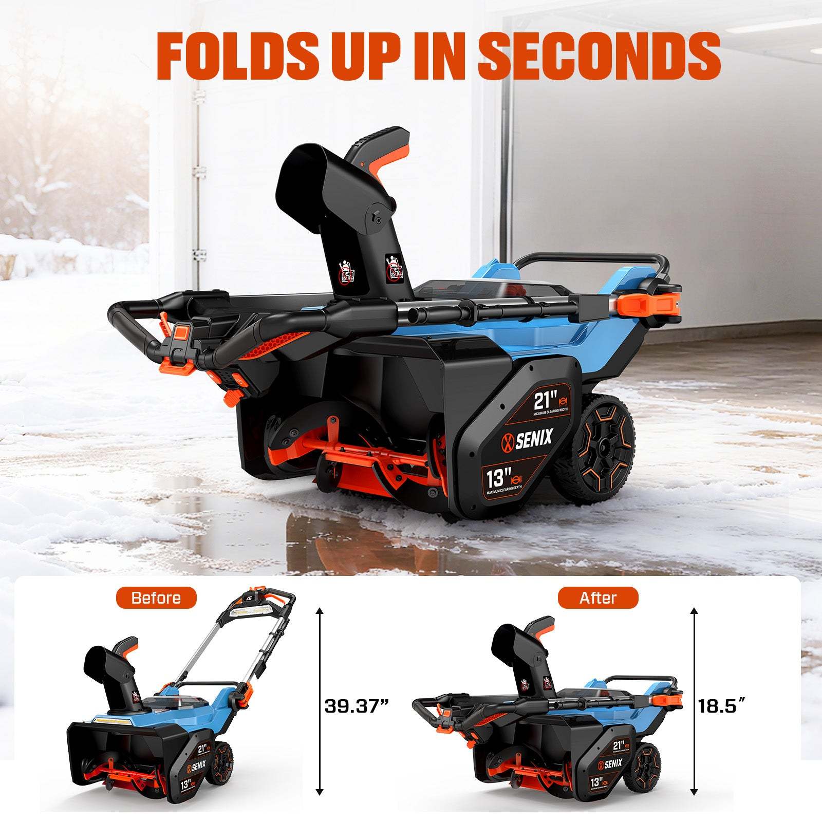 FOLDS UP IN SECONDS

Before: 39.37"

After: 18.5"

21" & 13"