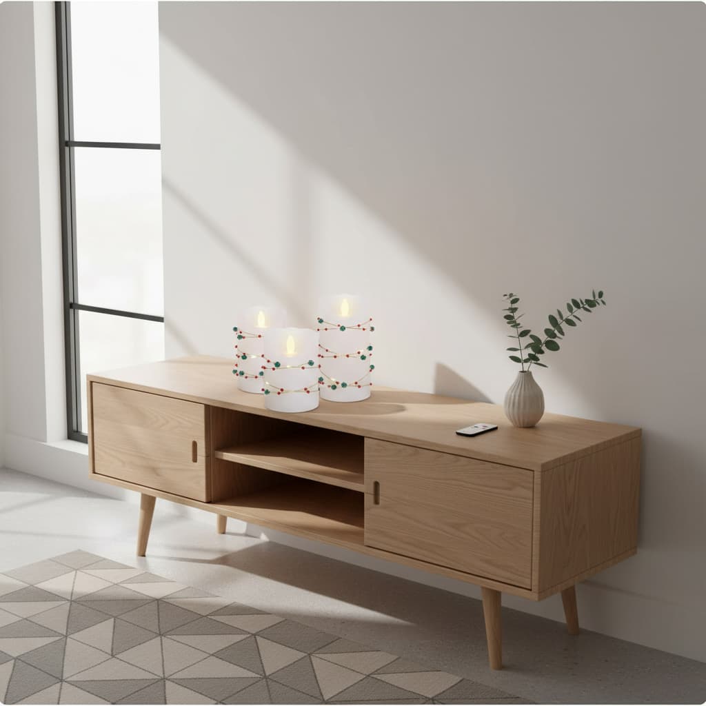 Alt View 2. FINEAK - 3 Pack LED Flameless Candles with Red Green Beads String Lights: Battery Operated, Remote & Timer - Red;Green.