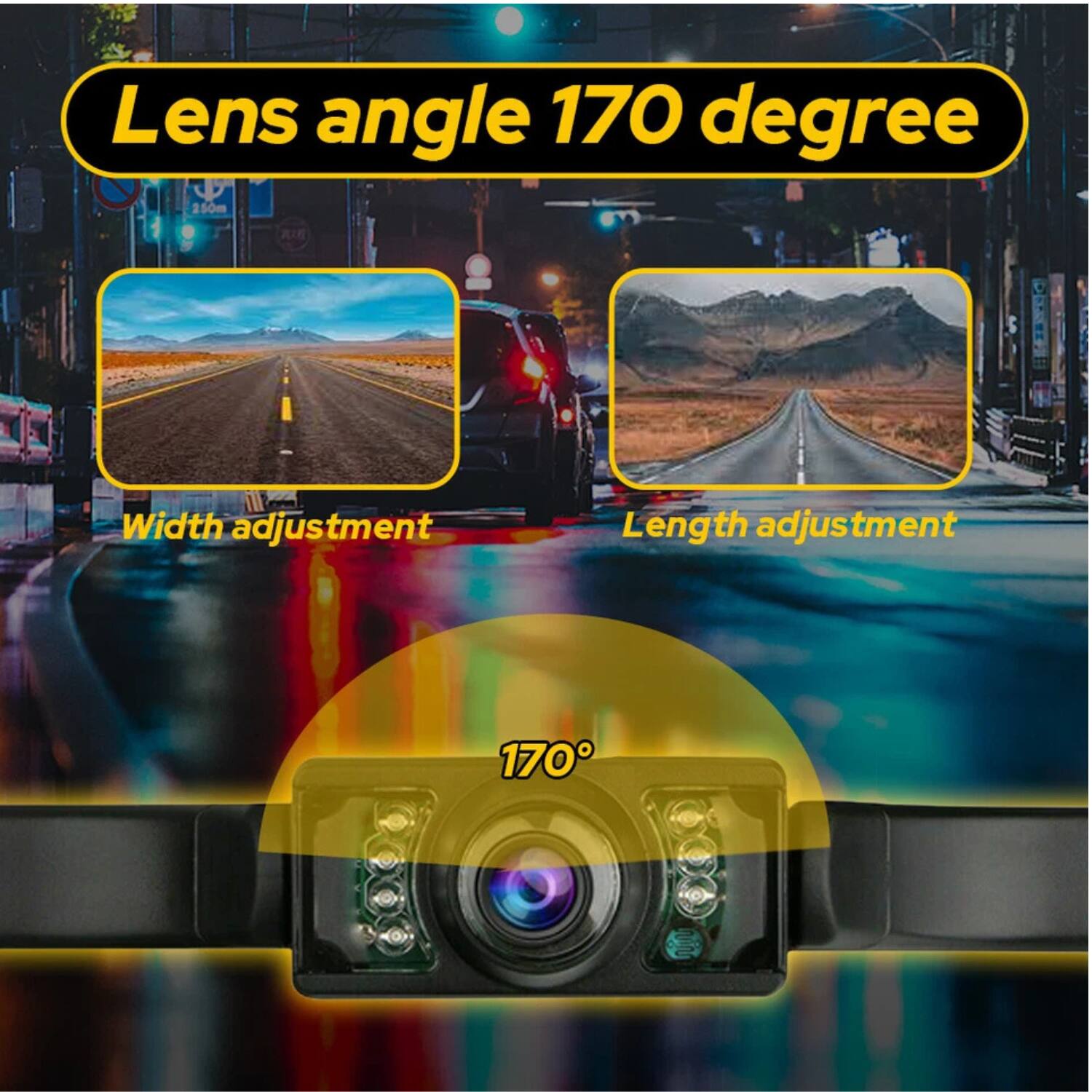 Lens angle 170 degree
Width adjustment
Length adjustment
170°