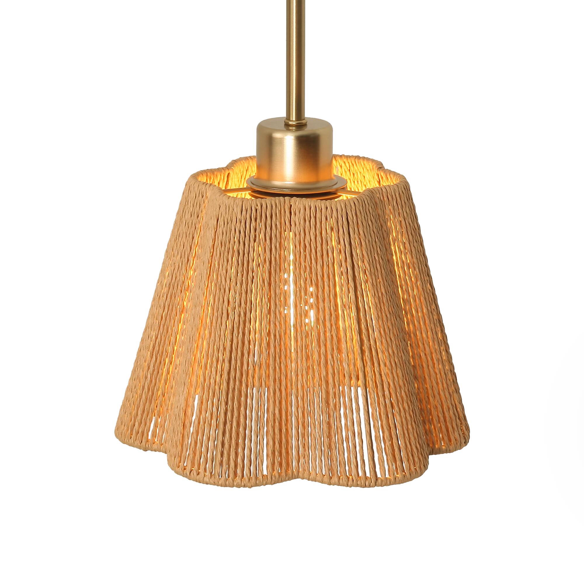 Alt View 7. Parrot Uncle - 7.3" Modern Gold Pendant Ceiling Light with Beige Paper Rope Shade - Gold.