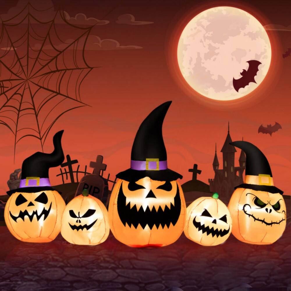 Alt View 1. Boyel Living - Giant 8ft Inflatable Pumpkin Set with LED Lights for Halloween - Orange.