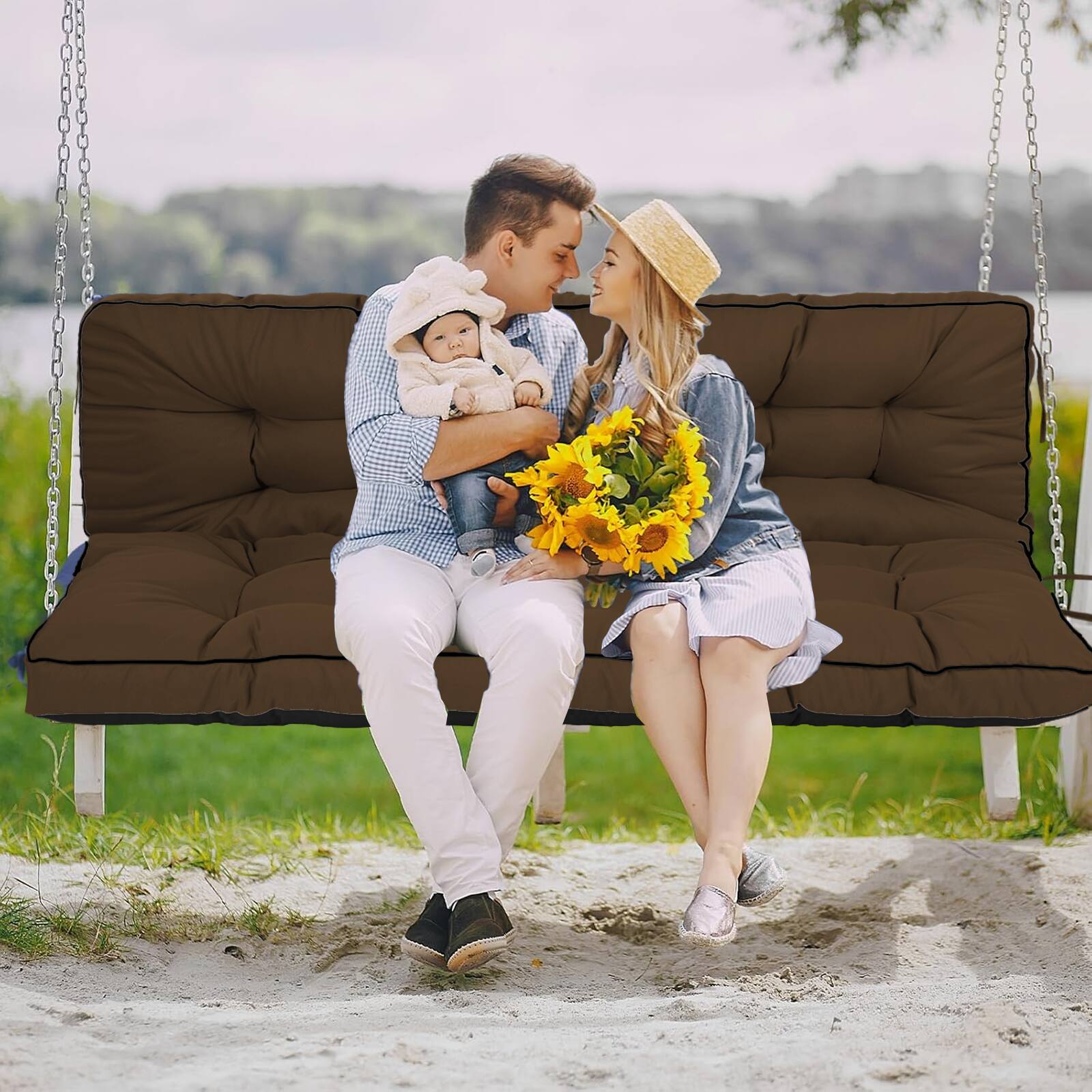 Alt View 1. Chateau Abodes - Outdoor Bench Cushion for 2-3 Seater Swing, Patio Sofa & Furniture - Waterproof Replacement Seat with Backrest - Brown-40x55in.