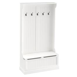 Loheer - 38 inch entryway hall tree with Storage Bench, Four Double Hooks and Shoe Organizer - Cream White