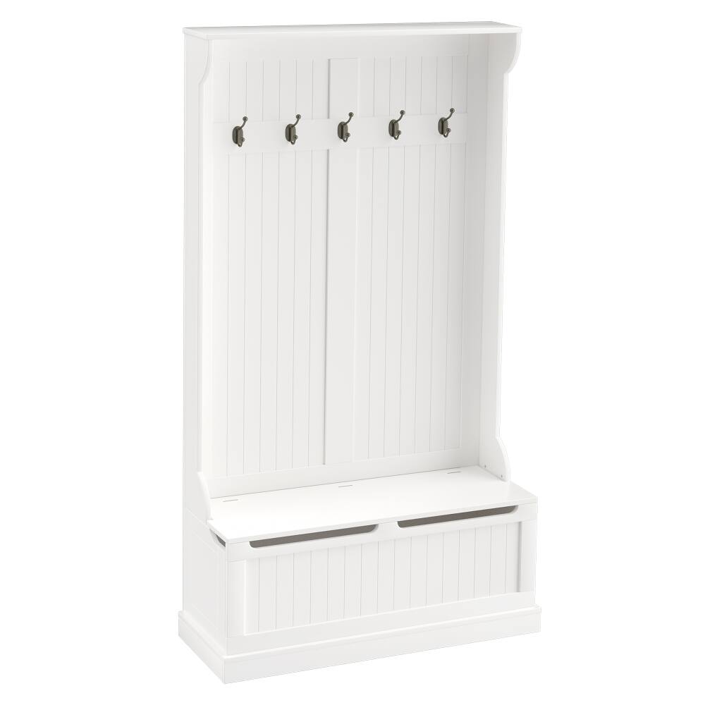 Front. Loheer - Loheer 38 inch entryway hall tree with Storage Bench, Four Double Hooks and Shoe Organizer, Cream White - Cream White.