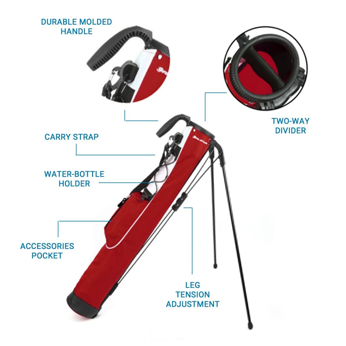 - DURABLE MOLDED HANDLE
- CARRY STRAP
- WATER-BOTTLE HOLDER
- ACCESSORIES POCKET
- LEG TENSION ADJUSTMENT
- TWO-WAY DIVIDER