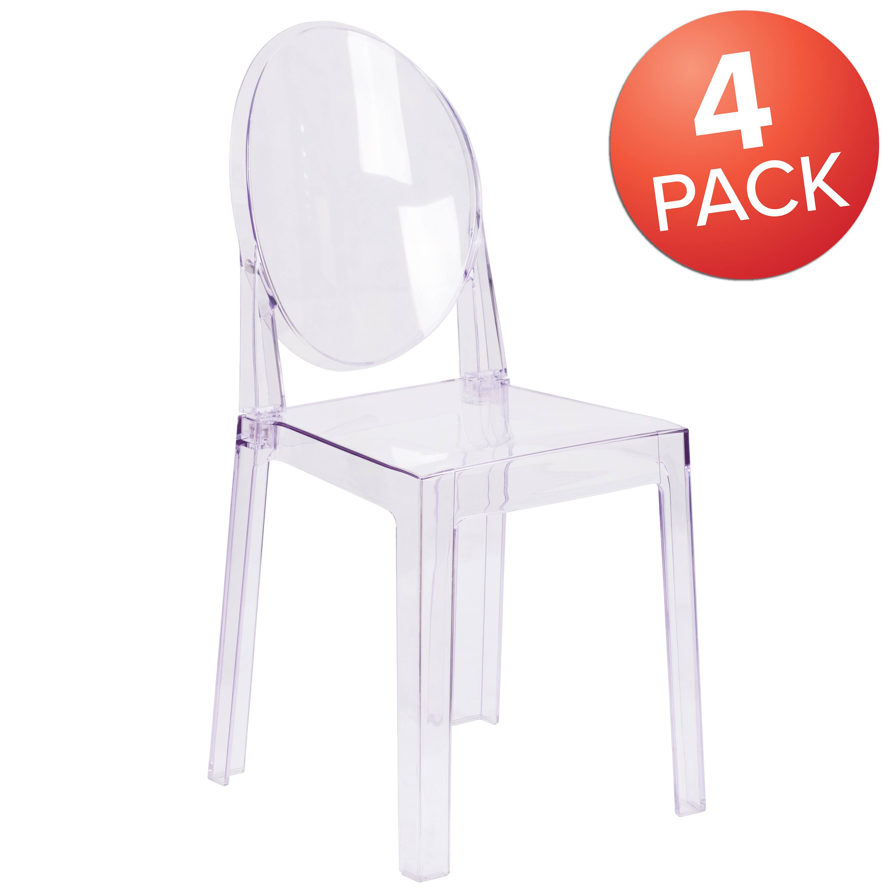 Alt View 1. Emma + Oliver - 4 Pack Ghost Chair with Oval Back - Transparent Crystal.