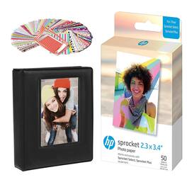 HP - Sprocket Sticky Back Zink Photo Paper 2.3 x 3.4" (50 Sheets), Stickers & Album Starter Bundle