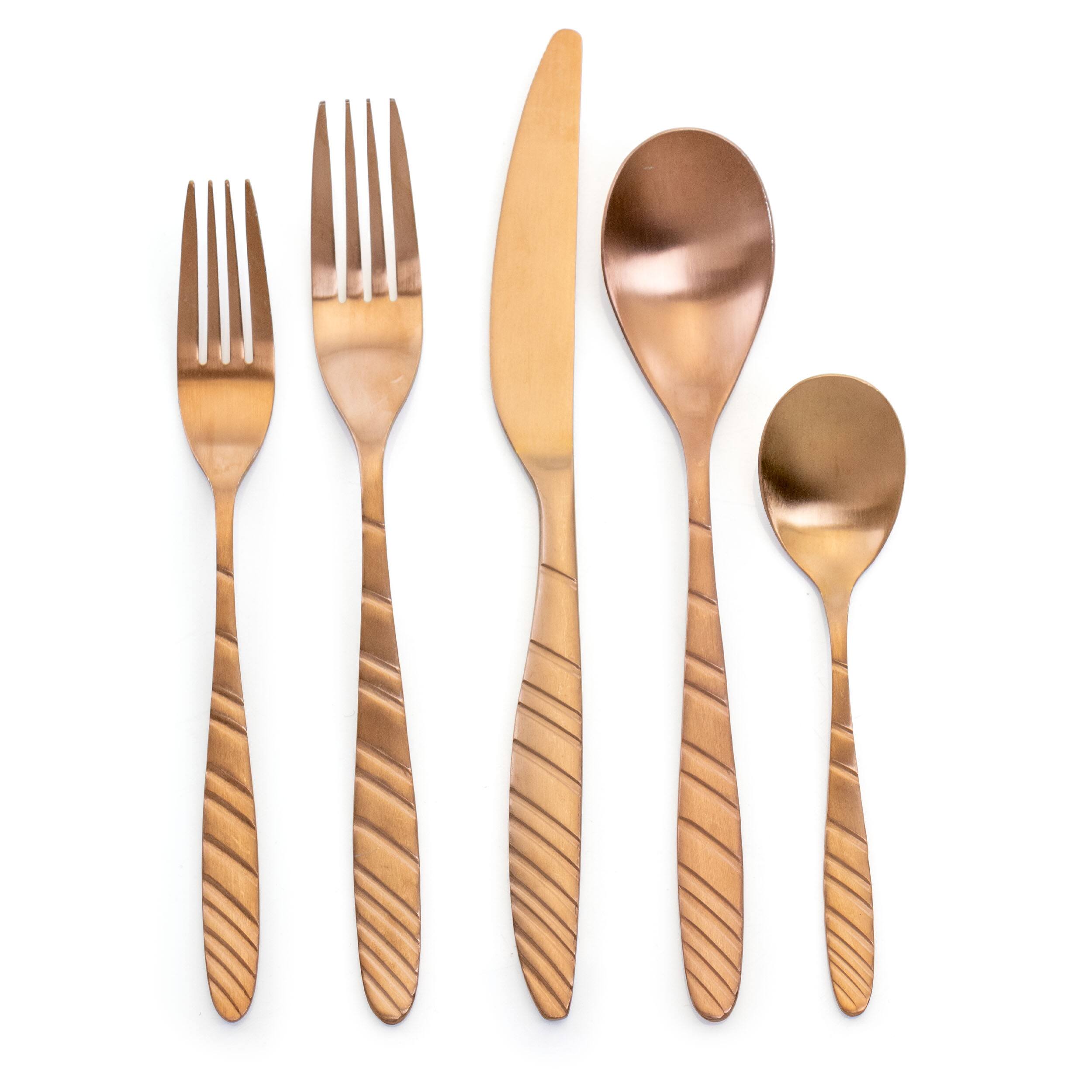 Alt View 3. MegaChef - MegaChef La Vague 20 Piece Flatware Utensil Set, Stainless Steel Silverware Metal Service for 4 in Matte Rose Gold - Rose Gold.