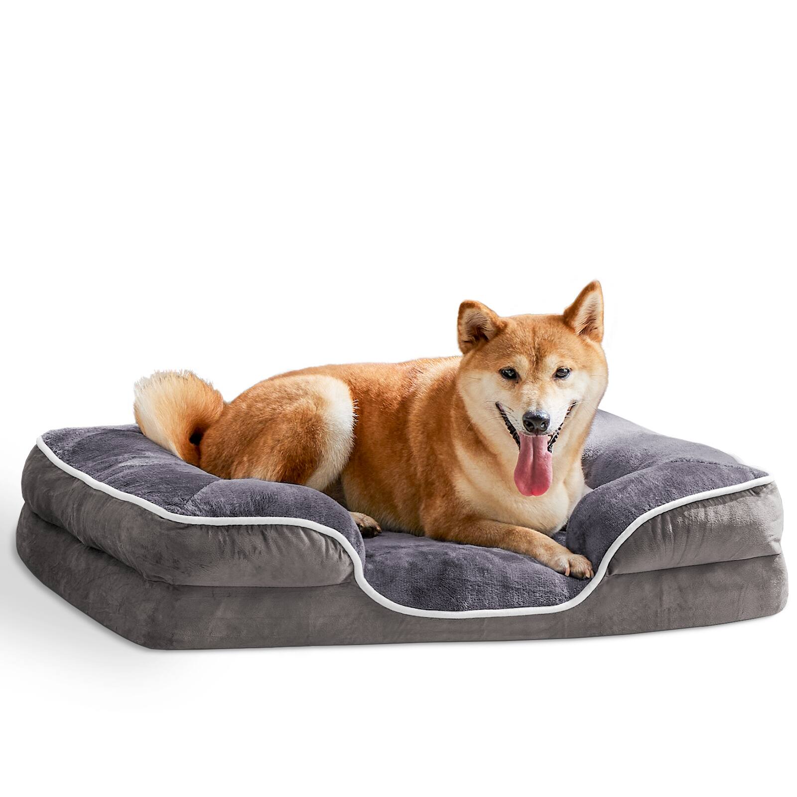 Left. AENKYO - Pet Bed with Washable Removable Cover Non-Slip Base Waterproof Liner for Dogs & Cats - Gray.