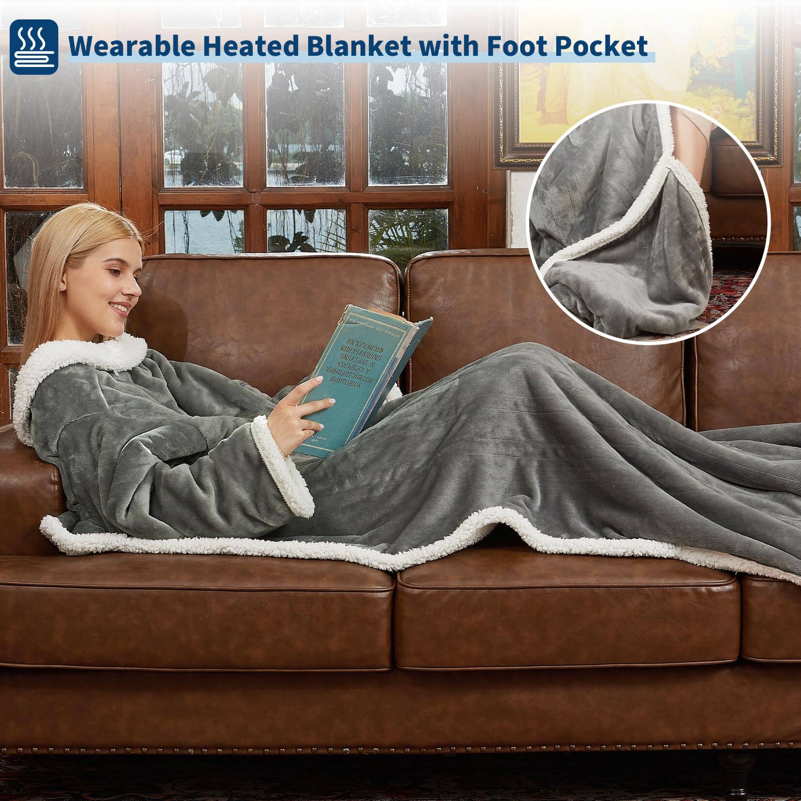 Wearable Heated Blanket with Foot Pocket
