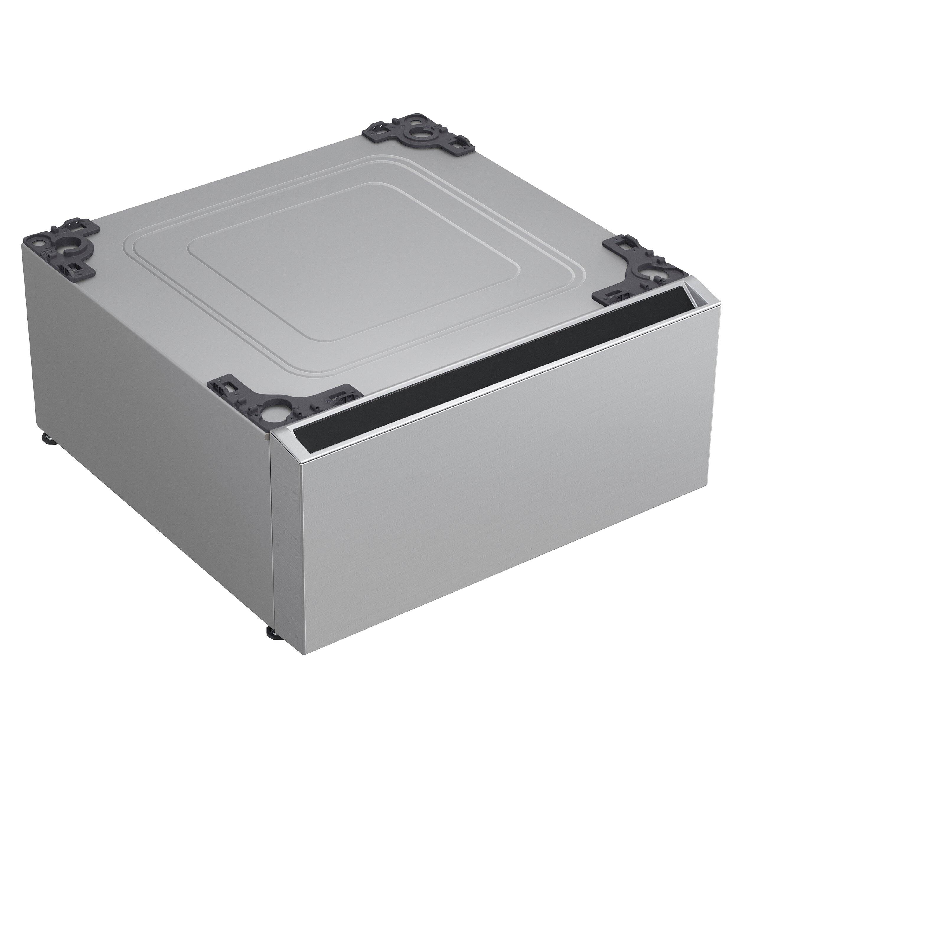 Alt View 1. LG - SIGNATURE 29-in Wide Laundry Pedestal with Storage Drawer for select LG Stackable Washers and Dryers - Platinum Steel.
