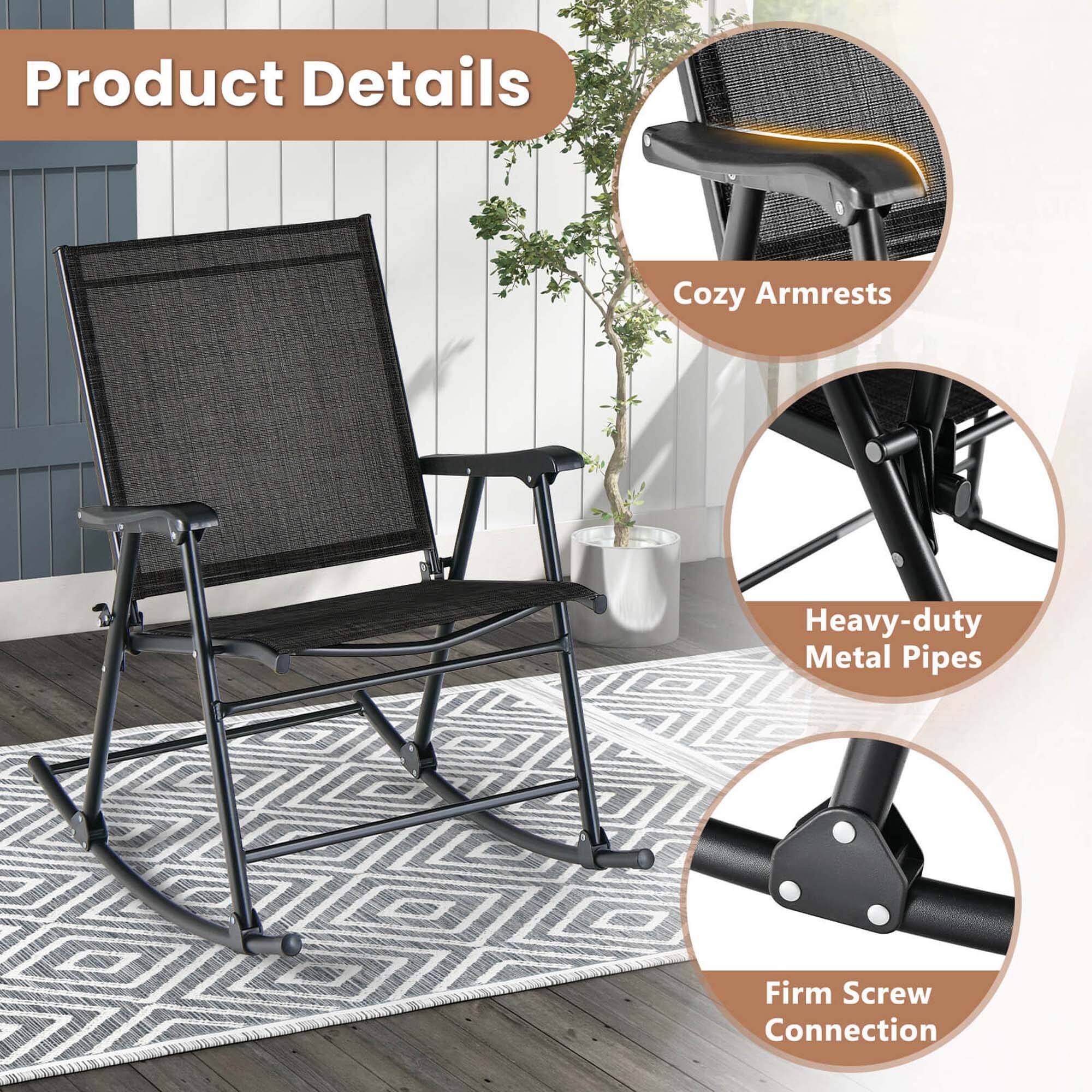 Gymax 4pcs Patio Folding Rocking Chair Heavy Duty Metal Frame Rockers ...