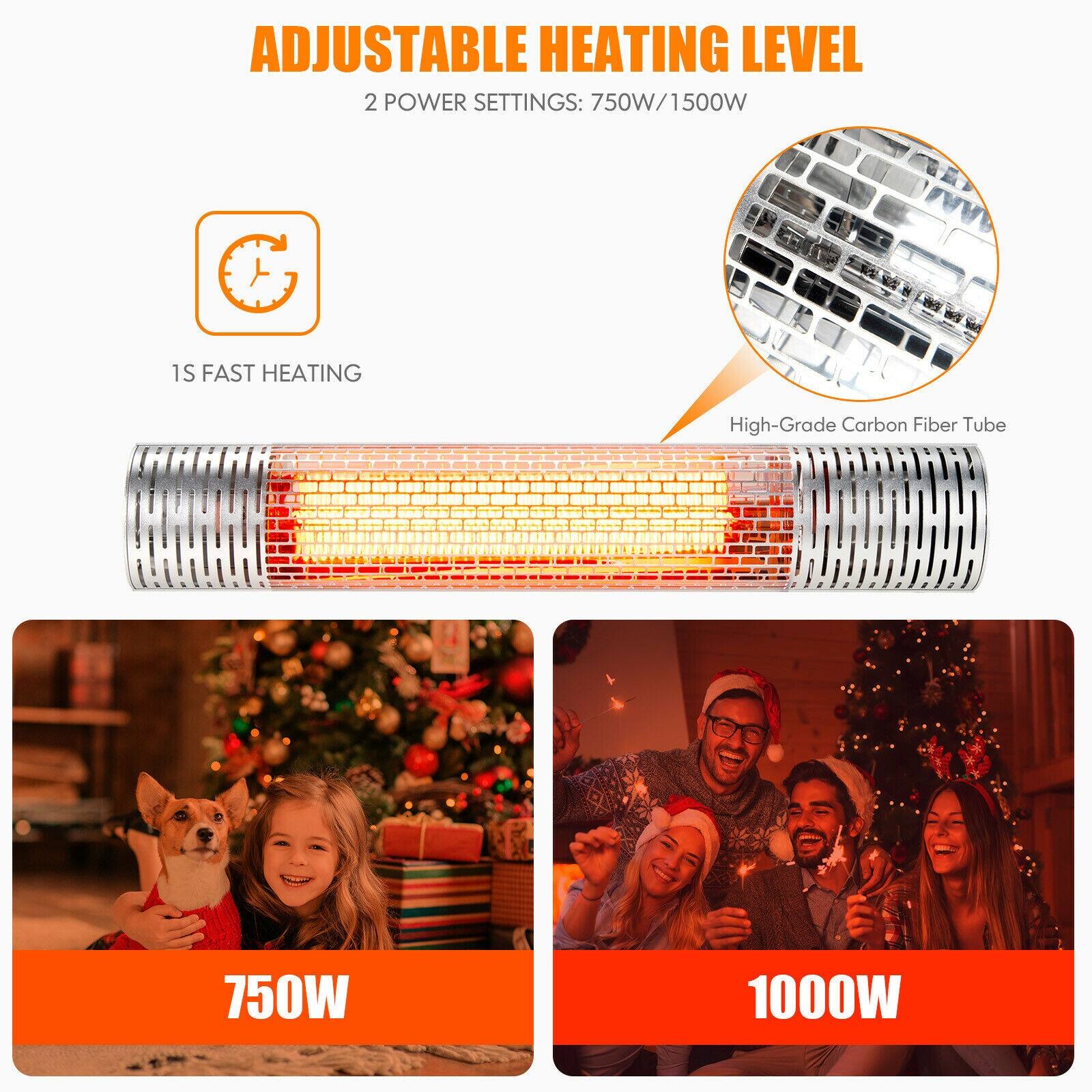 ADJUSTABLE HEATING LEVEL 2 POWER SETTINGS: 750W/1500W 1S FAST HEATING High-Grade Carbon Fiber Tube 750W 1000W
