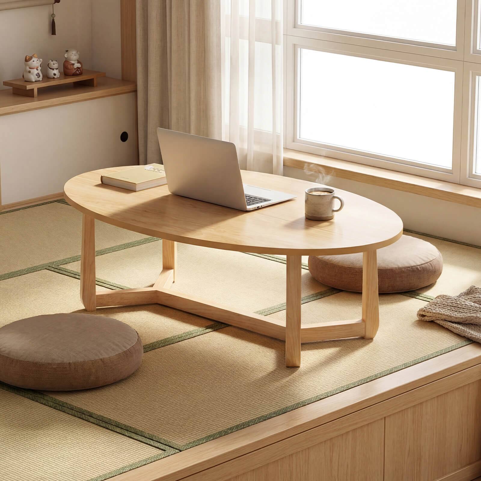 Alt View 5. Costway - Costway 46" Oval Coffee Table with Thickened Top & Solid Rubber Wood Frame for Living Room - Natural.