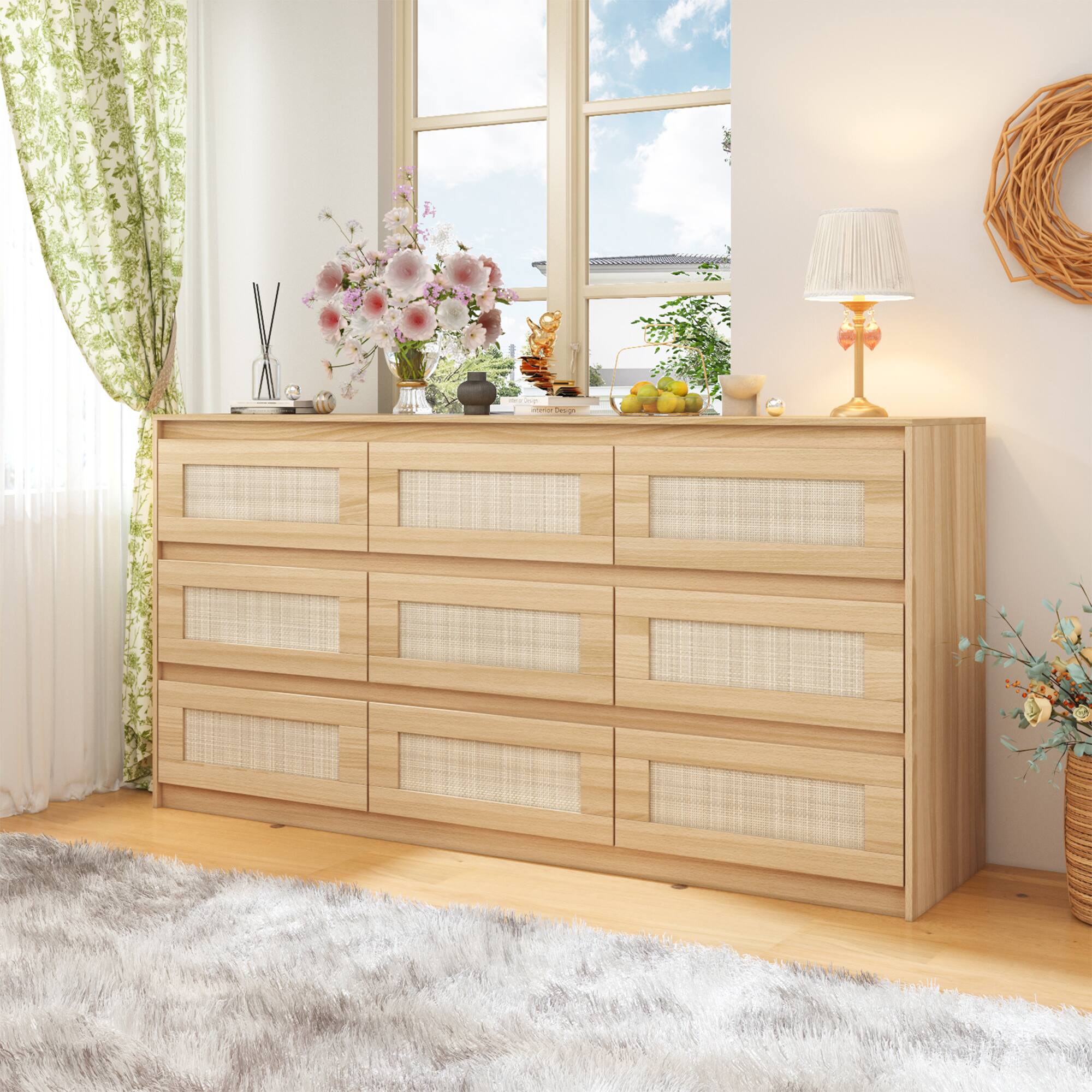 Alt View 5. Famapy - Famapy Rattan - Accented Dresser: Natural Wood - Style, Silent Slides, Multi - Scene Storage - Wooden.