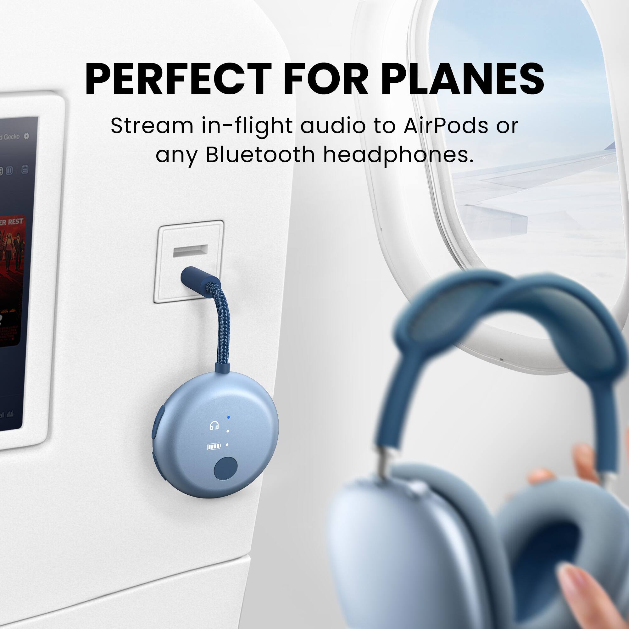 Angle. Avantree - SoundJet R1 – 25Hr Airplane Bluetooth Adapter for All AirPods (Pro/Max).