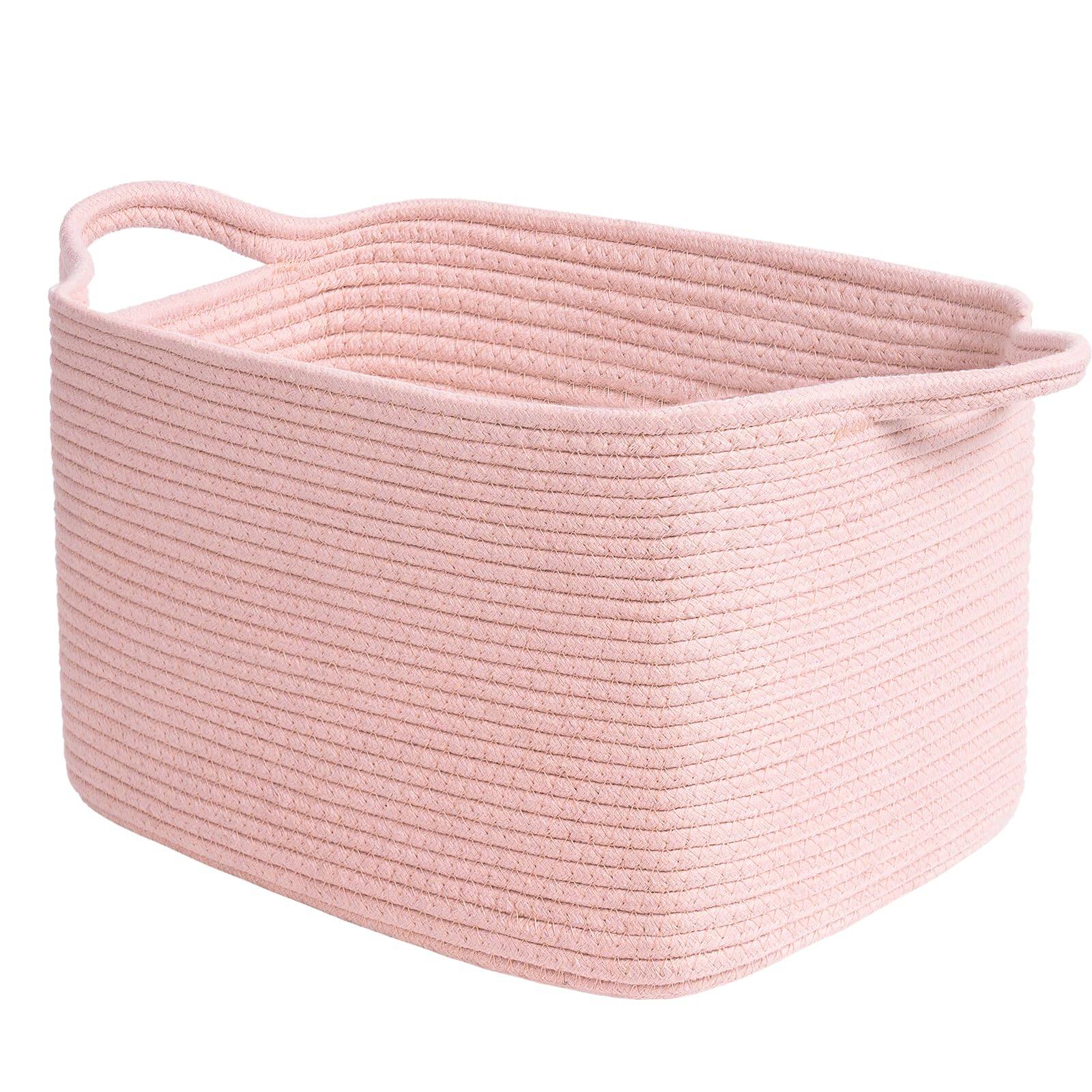 Front. Dapper Styles - Cube Storage Bins - Towel Book Cloth Shoes Closet Shelf Woven Baskets For Office Laundry Toys 13''x10''x9'' - Pink-13"L x 10"W x 9"H.