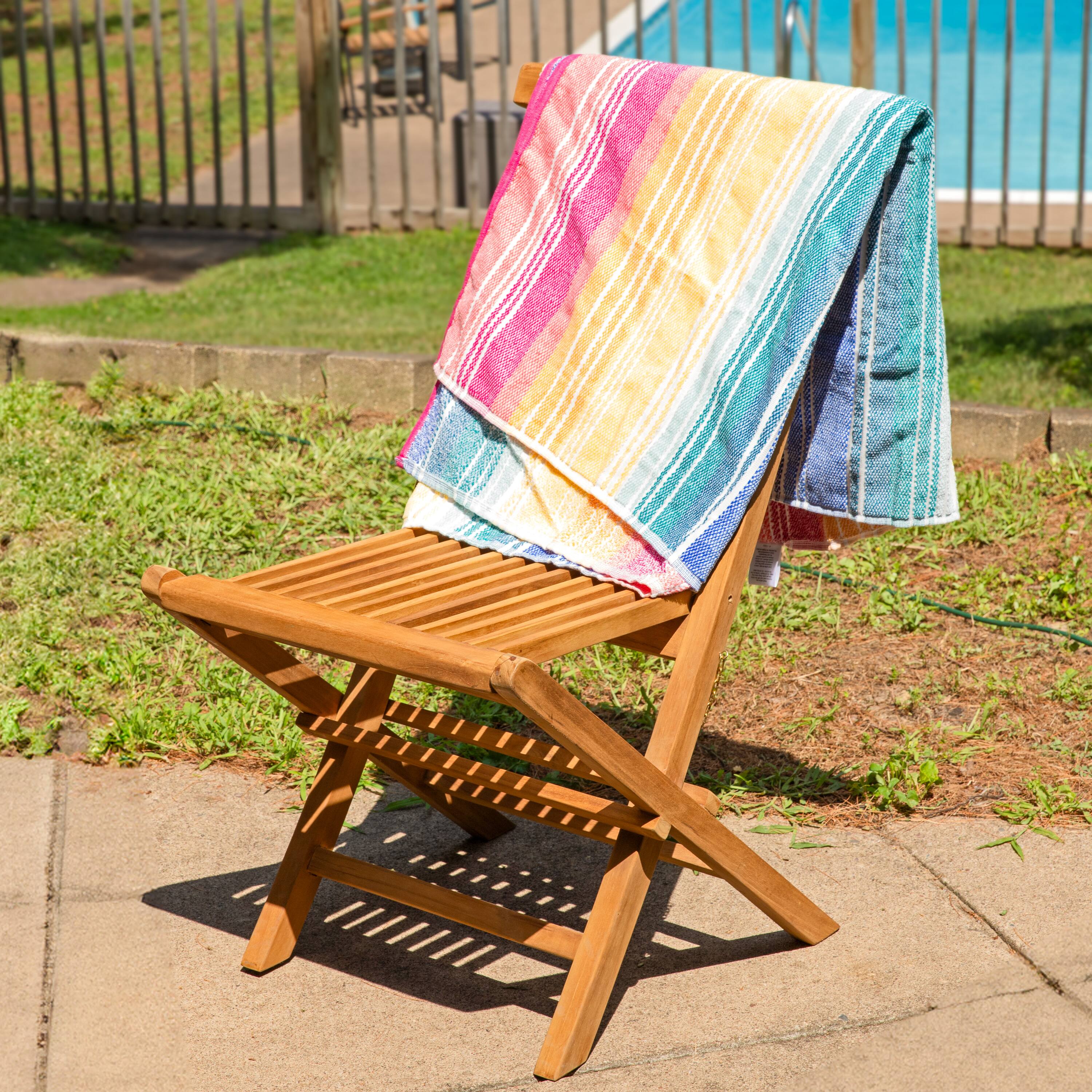 Alt View 3. Sunnydaze - Hyannis Solid Teak Wood Folding Slat-Back Patio Chair - Light Brown.
