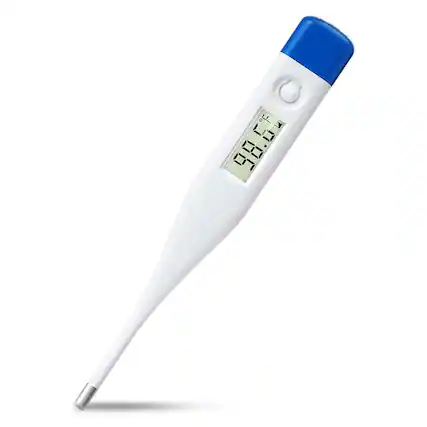Front. RTMB - Oral Rectal Underarm Medical Thermometer with Fever Alarm - Blue, White Size: DT-007.
