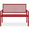 Front. Best Choice Products - Best Choice Products Indoor Outdoor Steel Garden Bench w/ Geometric Backrest, Foot Levelers - Rose Red - Rose Red.