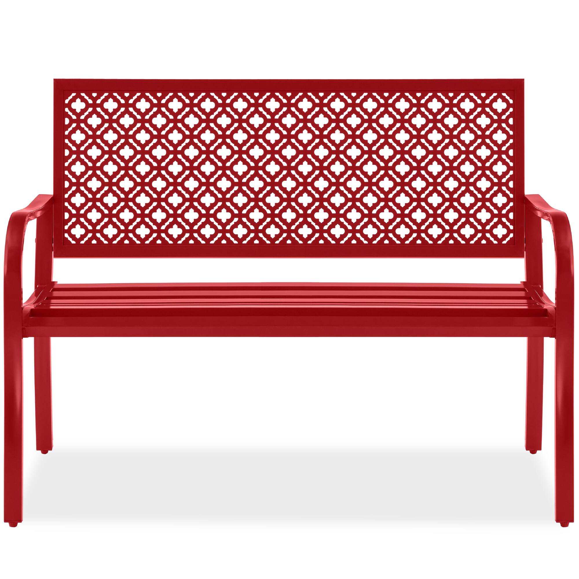 Best Choice Products - Indoor Outdoor Steel Garden Bench w/ Geometric Backrest, Foot Levelers - Rose Red