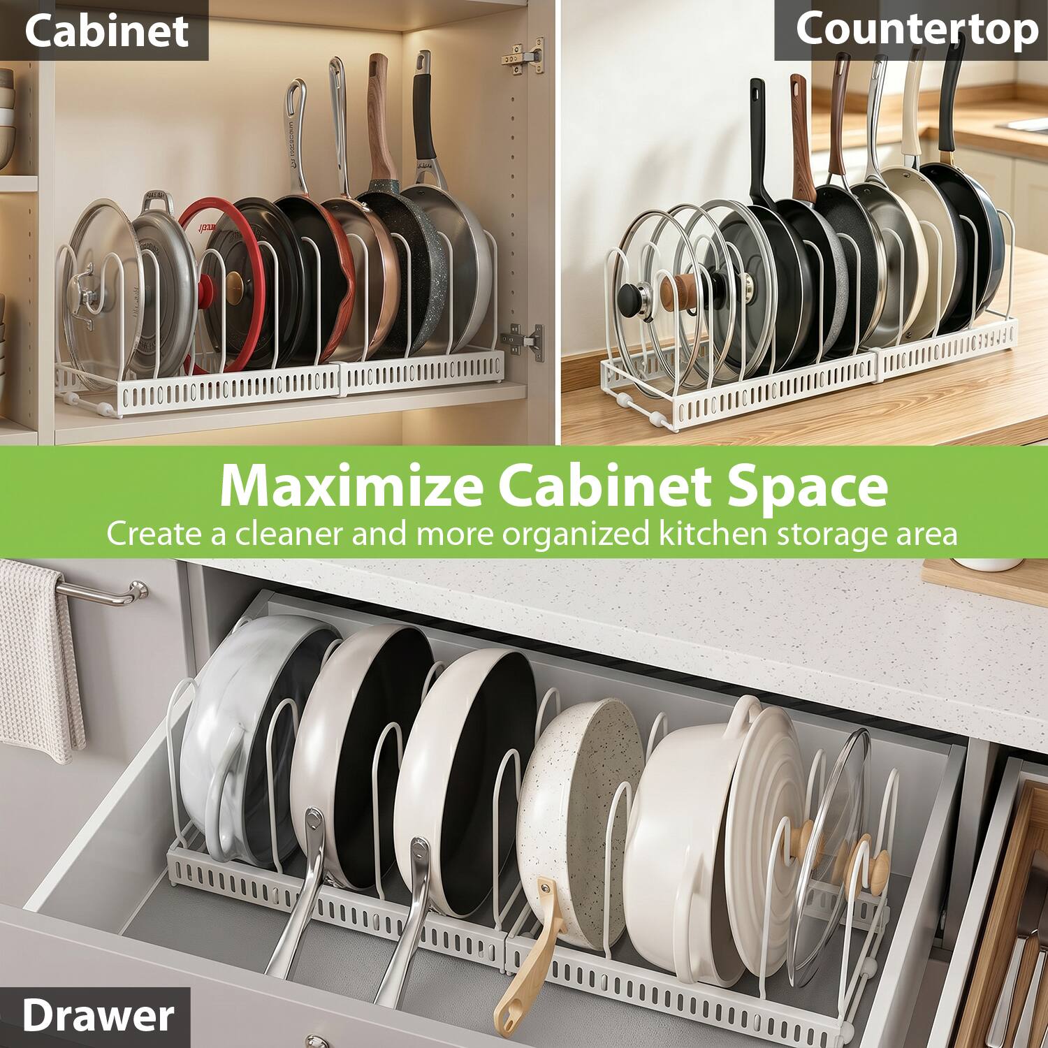 Cabinet Countertop - Maximize Cabinet Space Create a cleaner and more organized kitchen storage area Drawer