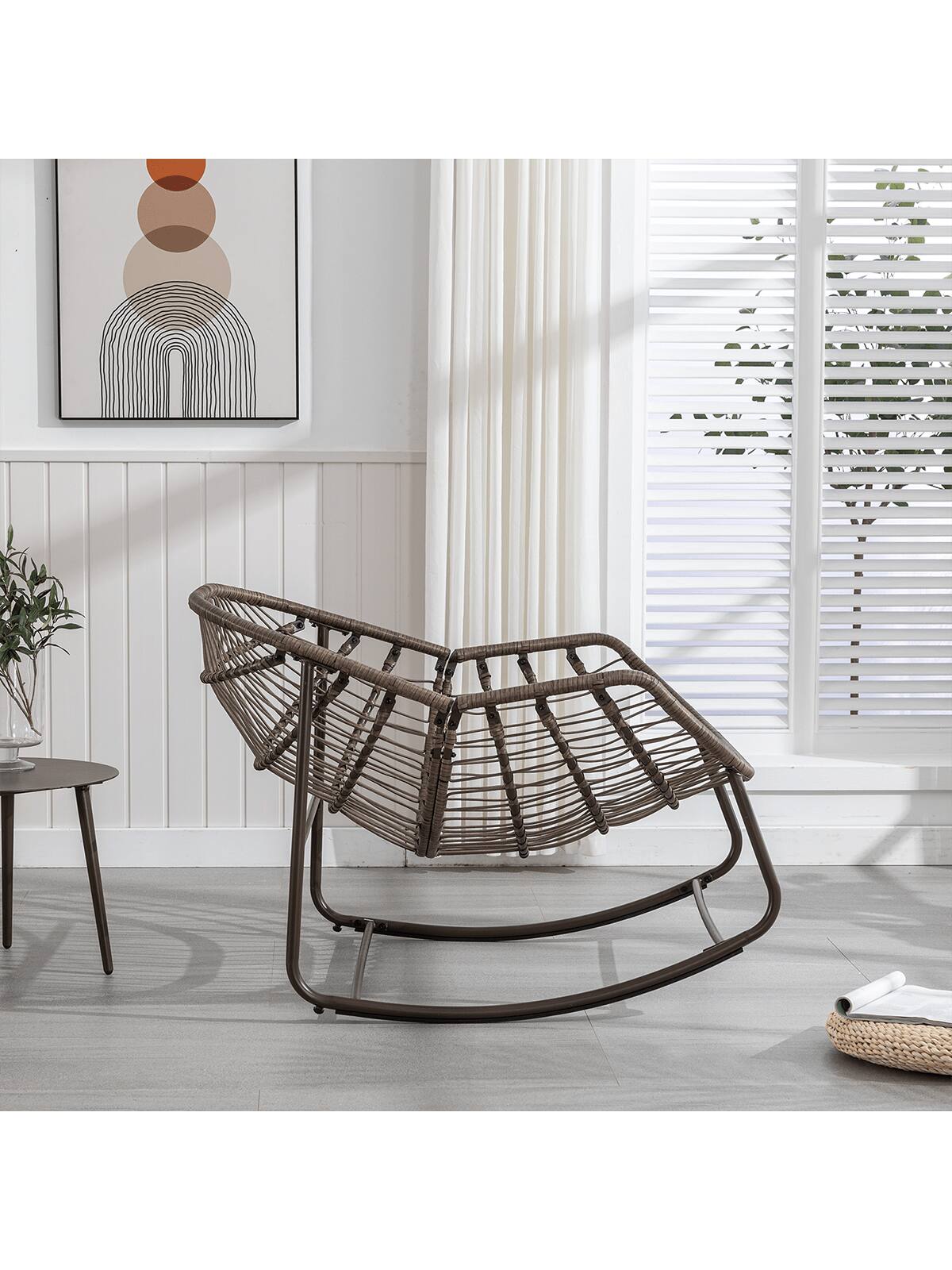 Angle. Trinkets Crazed - Outdoor Indoor Rocking Chair With Padded Cushion, Oversized Patio Papasan Rocking Egg Chair - Navy Blue.