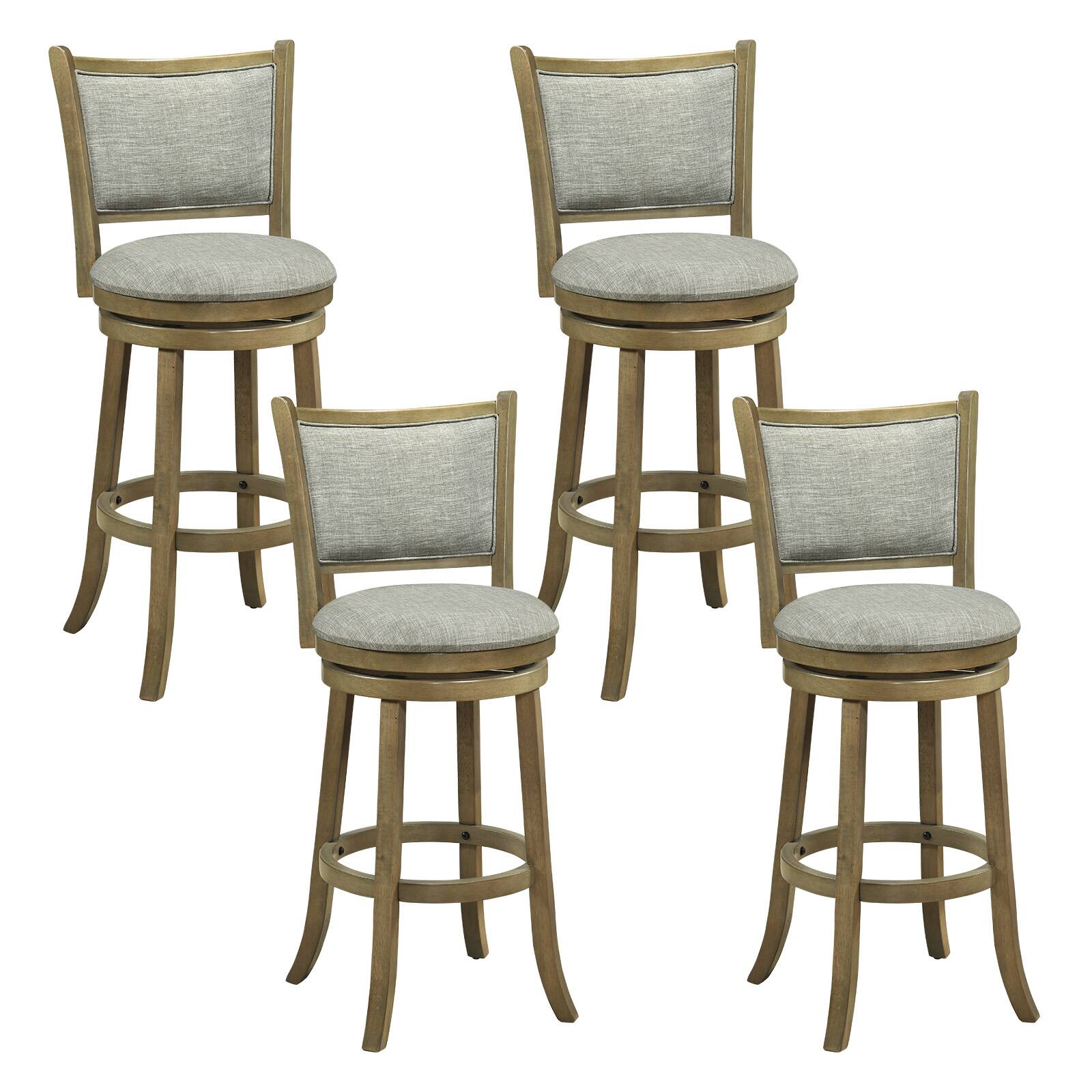 Front. Gymax - Gymax Swivel Bar Stools Set of 4 30 Inch Bar Height Chairs w/ Backrests & Wood Frame - Grey.