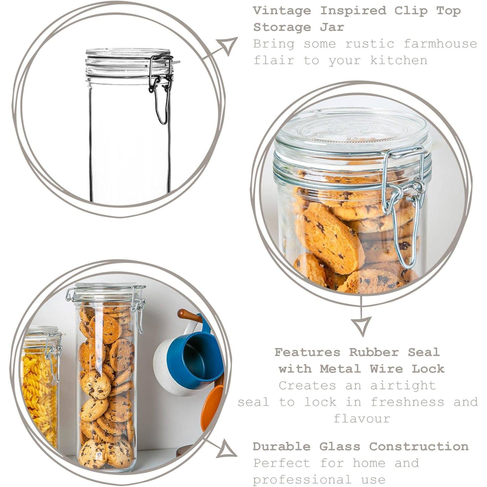 Vintage Inspired Clip Top Storage Jar  
Bring some rustic farmhouse flair to your kitchen  

Features Rubber Seal with Metal Wire Lock  
Creates an airtight seal to lock in freshness and flavour  

Durable Glass Construction  
Perfect for home and professional use