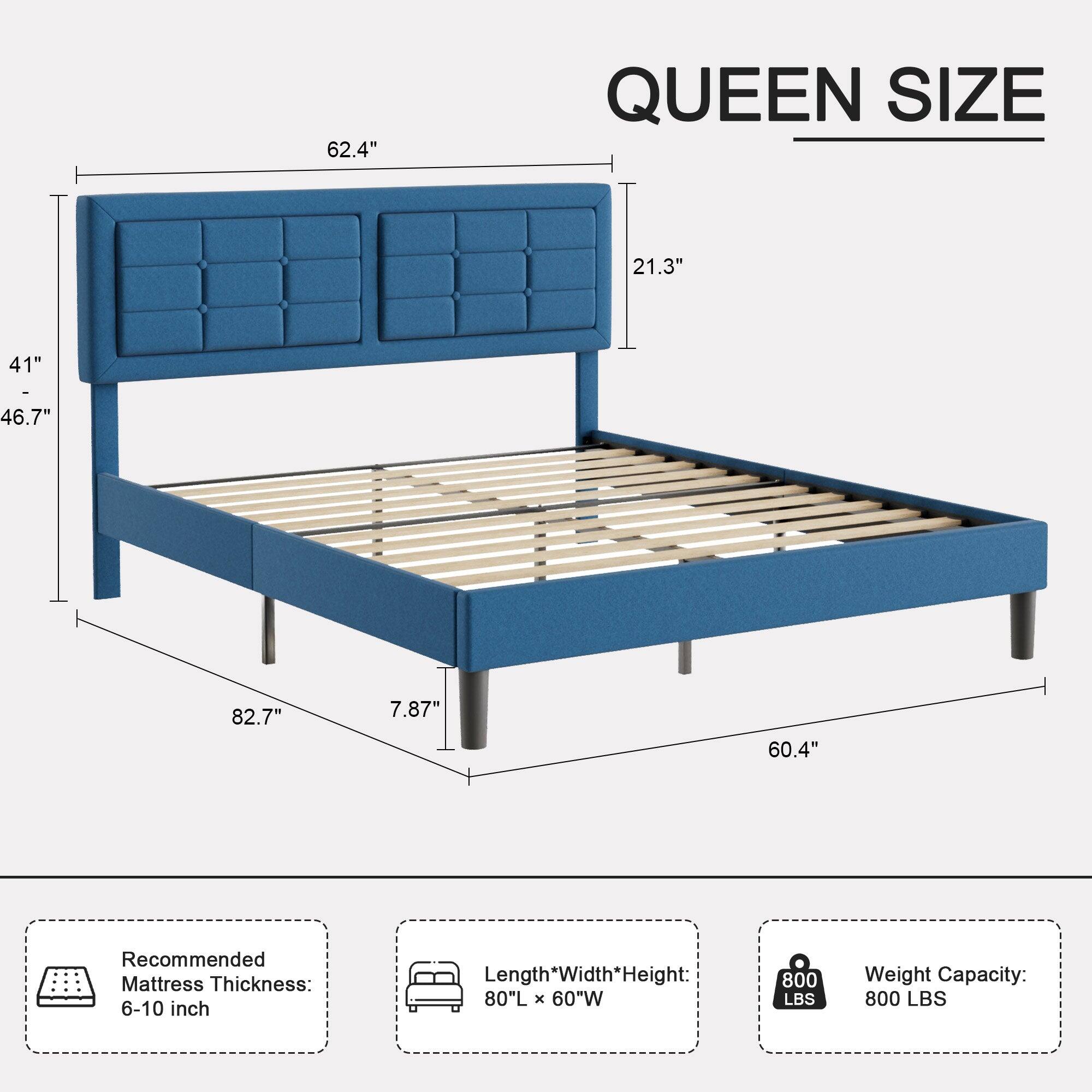 Vecelo Modern Queen Upholstered Bed Frame with Adjustable Headboard, Linen  Tufted Platform Bed, Noise Free Design Blue BSB-BTJ-RQ01-BLU - Best Buy, image size:900x900