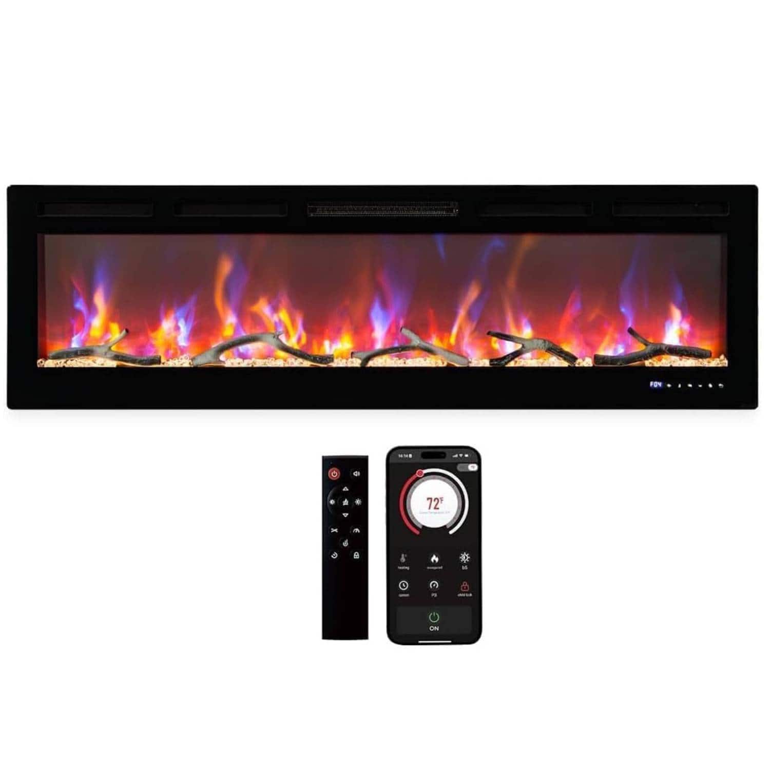 Qeetex - 90 Inch Wall Mounted and Recessed Electric Fireplace Heater for Living Room
