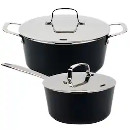 Alva - Maestro 4.5-Quart Ceramic Coated Nonstick Stock Pot & 2QT Ceramic Nonstick Saucepan with Lid - Black