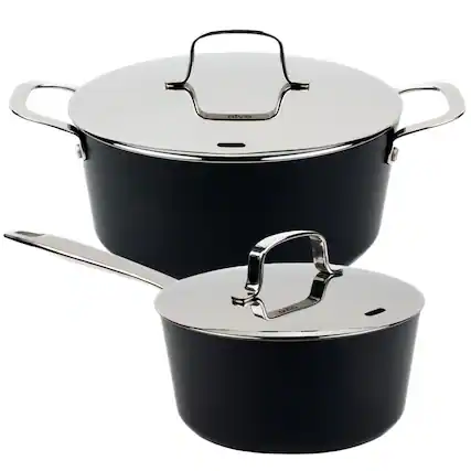 Front. Alva - Alva Maestro 4.5-Quart Ceramic Coated Nonstick Stock Pot & 2QT Ceramic Nonstick Saucepan with Lid - Black.