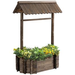 Outsunny - Wishing Well Raised Garden Bed, Ornamental Outdoor Flower Planter for flowers, herbs, vegetables - Rustic Brown