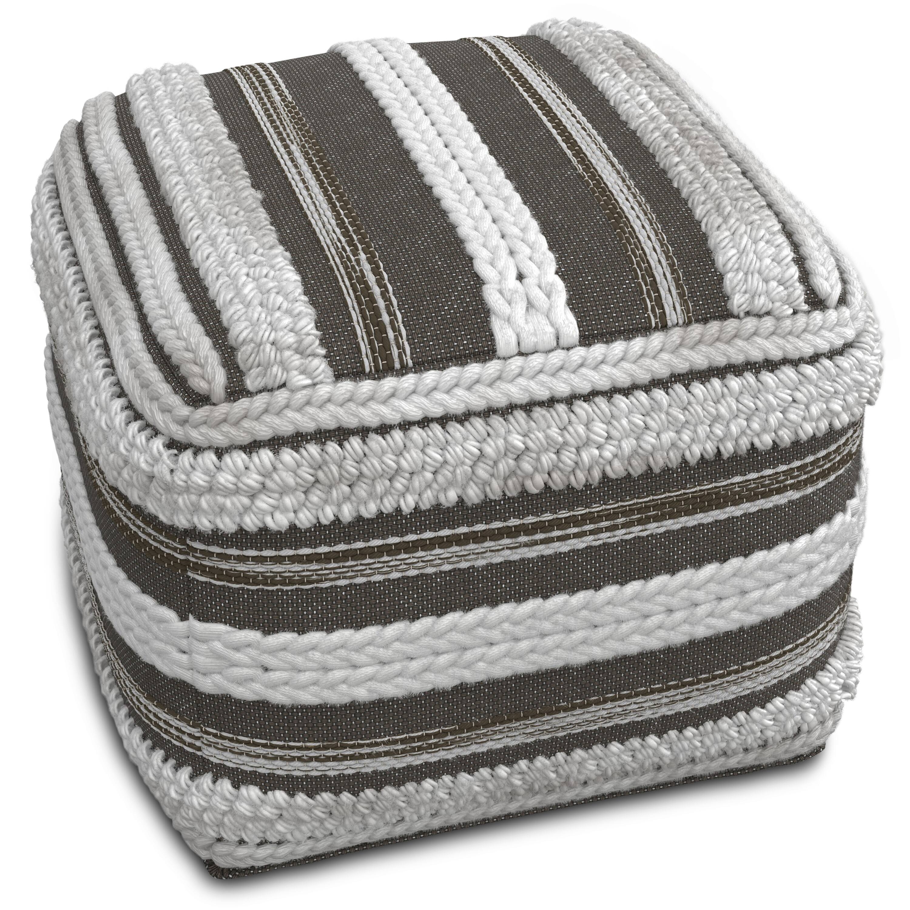 Alt View 1. Simpli Home - Sommer Boho Square Pouf in Natural/Taupe Grey Handloom Woven Pattern - Natural/Taupe Grey.