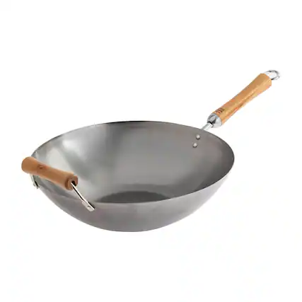 Front. Escali - Joyce Chen Classic Series 14-Inch Uncoated Carbon Steel Flat Bottom Wok with Birch Handles - Silver.