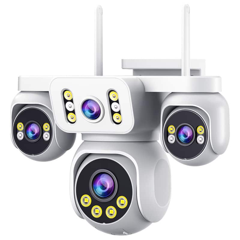 Cluzine - 20MP 360° PTZ Wireless Security Camera,4-Lens 4G Outdoor IP67, Auto Tracking Motion Detection with Siren