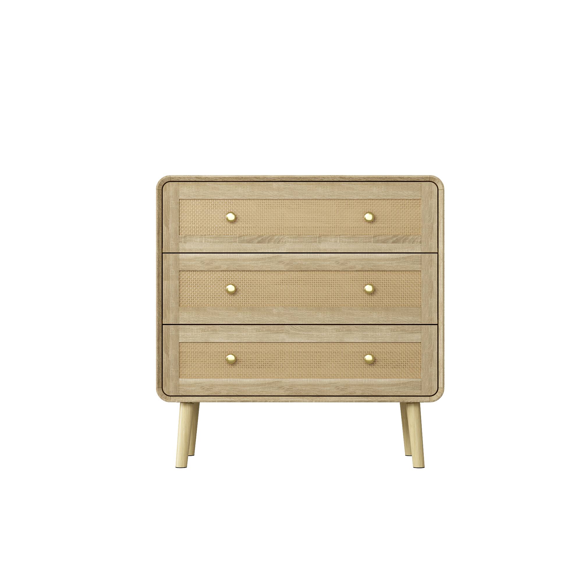 Front. Famapy - Famapy Rattan - Accented Nightstand with Rounded Corners: 3 - Drawer Storage for Bedroom & Office - Wooden.