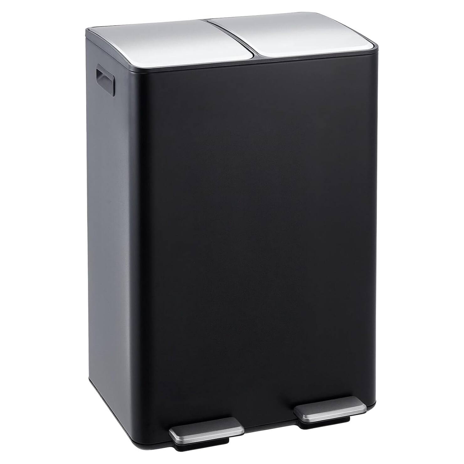 Front. GARVEE - Dual Compartment Stainless Steel Trash & Recycling Bin – 16 Gallon (2 x 8 Gal), Step Pedal - Black.